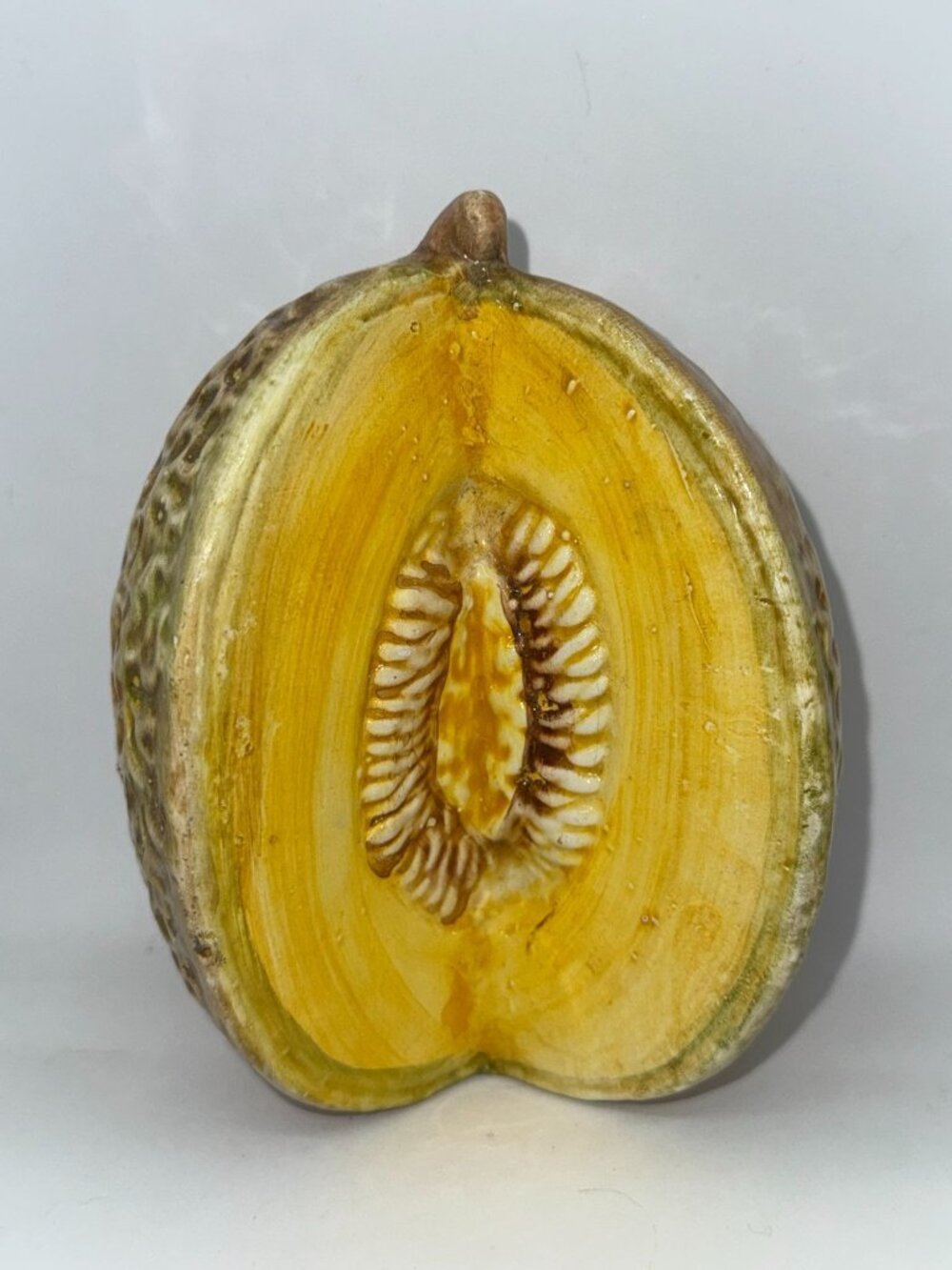 Vintage Glazed Ceramic Melon Cantaloupe Fruit Home Decor